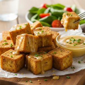 Crispy baked tofu with a honey mustard glaze in San Diego, CA.